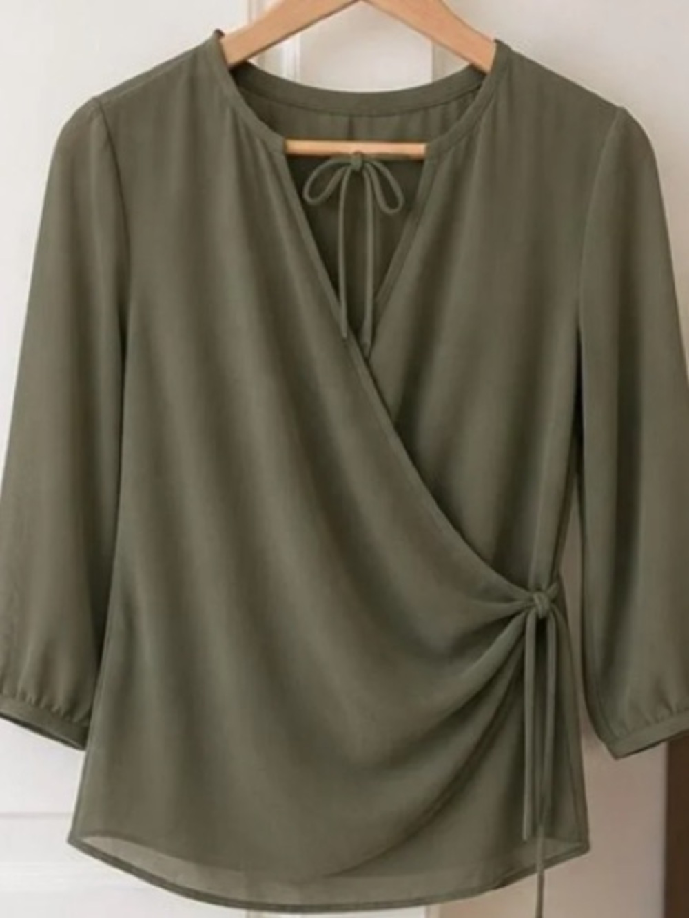 Olive Green Wrap Tie Blouse - Women Tops